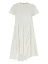 Sacai Poplin Dress With Asymmetric Hem And Pleated Design In White