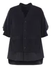 Sacai Pleated-panel Short-sleeve Cardigan In Blue