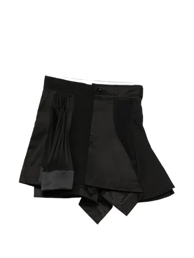 Sacai Pleated Panel Skirt In Black