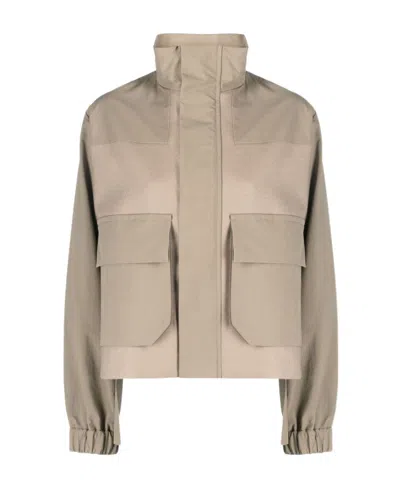 Sacai Pleated Panelled Jacket In Brown