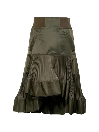 Sacai Pleated Panelled Maxi Skirt In Green