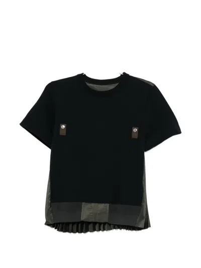 Sacai Pleated Panelled T-shirt In Black