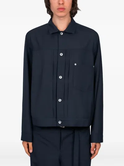 Sacai Pleated Pocket Jacket In Blue