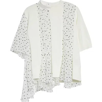 Sacai Pleated Polka Dot Mixed Media Top In White
