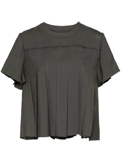 Sacai Pleated Short-sleeve T-shirt In Green