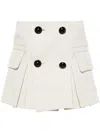Sacai Double-breasted Wool Miniskirt With Flap Pockets In Grey