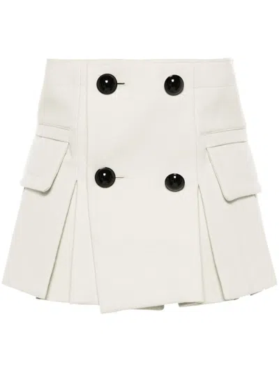 Sacai Double-breasted Wool Miniskirt With Flap Pockets In Gray