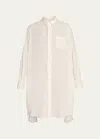 Sacai Pleated-side Long Button-front Shirtdress In Off White