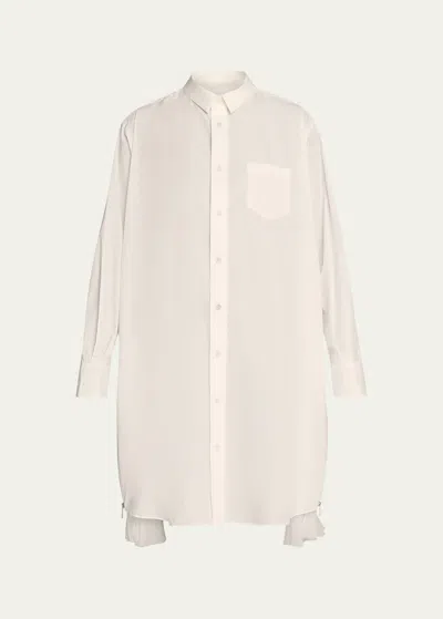 Sacai Pleated-side Long Button-front Shirtdress In White