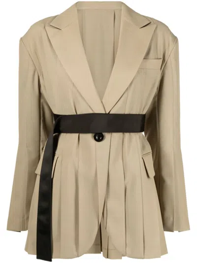 Sacai Pleated Single-breasted Blazer In Neutrals