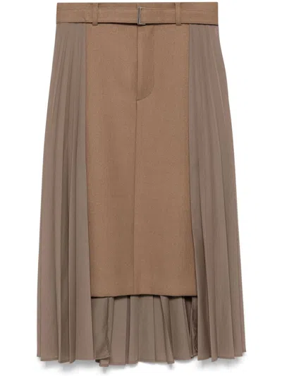 Sacai Pleated Skirt In Brown