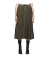 Sacai Ribbed-knit Trimmed Pleated Tech-jersey Midi Skirt In Brown