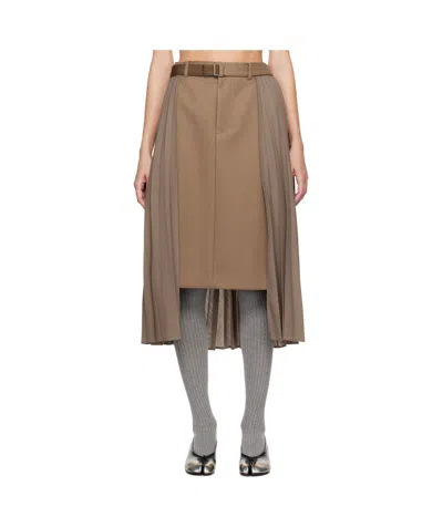 Sacai Khaki Suiting & Wool Melton Midi Skirt In 651 Beige