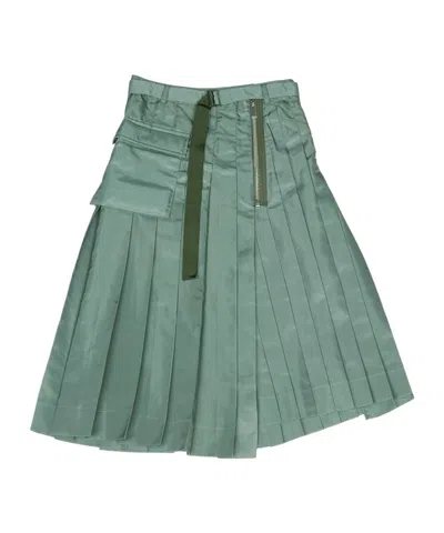 Sacai Pleated Skirt In Green