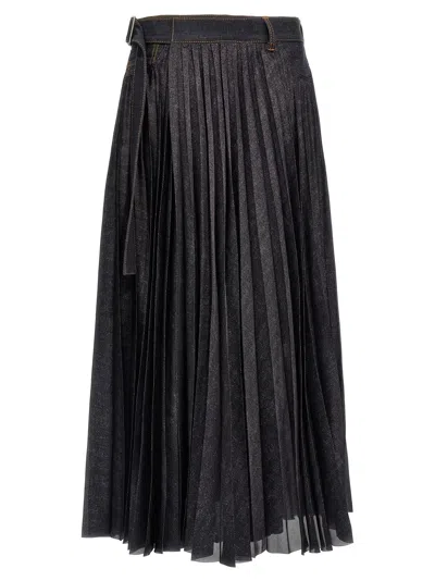 Sacai Pleated Skirt Skirts Blue In Black