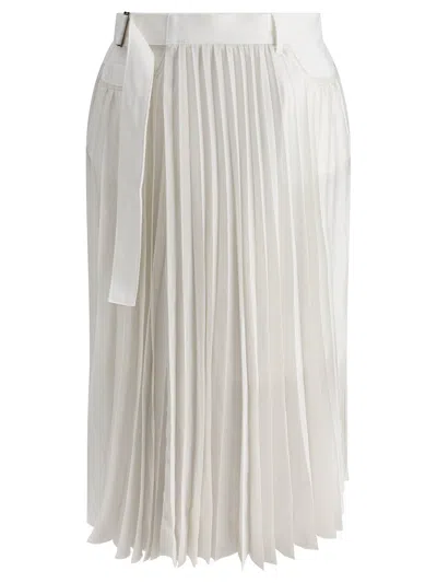 Sacai Pleated Skirt In White