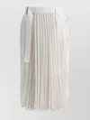 Sacai Belted Denim-trimmed Pleated Satin Midi Wrap Skirt In White