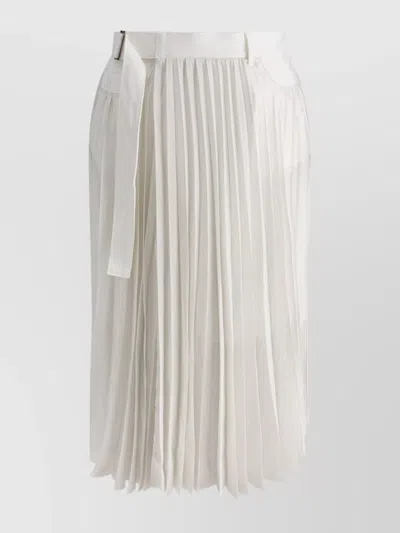 Sacai Pleated Skirt With Belt Loops And Front Pockets In White