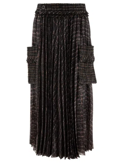 Sacai Pleated Skirt With Cargo Pockets Skirts Black In Multi