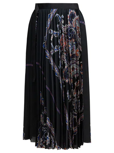 Sacai Pleated Skirt With Paisley Print Skirts Black