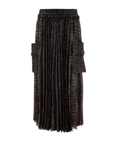 SACAI SACAI PLEATED TWEED MIDI SKIRT