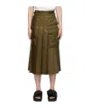Sacai Khaki Pleated Midi Skirt In Green