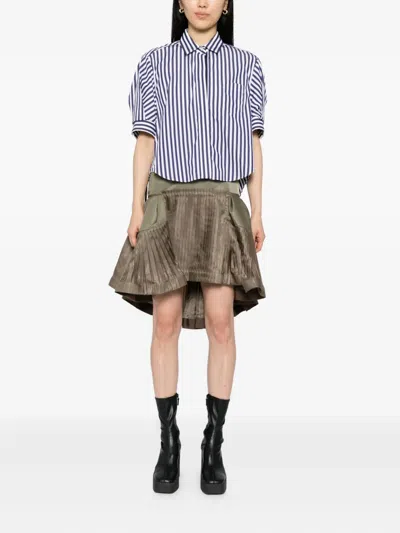 Sacai Pleated Twill Skirt In Green