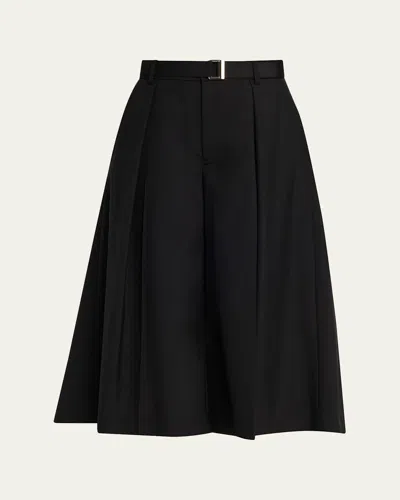Sacai Pleated Wide-leg Culotte Suiting Pants In Black