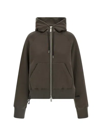 Sacai Pleated Zip-up Hoodie In Brown
