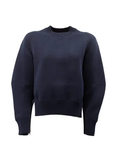 Sacai Pleated-back Panelled Sweater In Blue