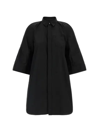 Sacai Pleated-back Wide-sleeve Mini Shirt Dress In Blue