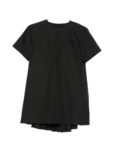 Sacai Pleated-detail Mini Dress In Black