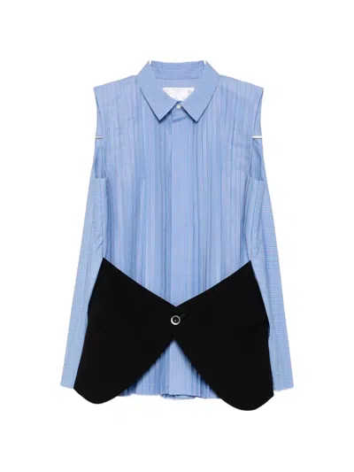 Sacai Pleated-panel Sleeveless Blouse In Blue