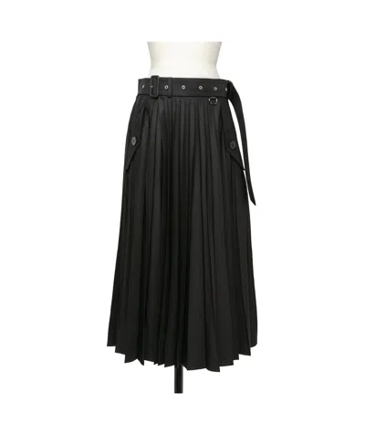 SACAI SACAI BELTED PLEATED MIDI SKIRT