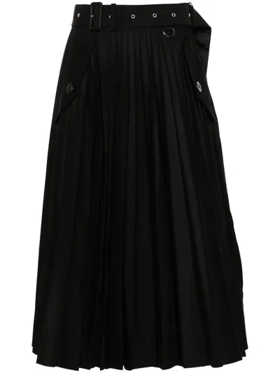 Sacai Plissé Midi Skirt In Black