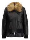 Sacai Leather Jacket With A Plush Collar In Black