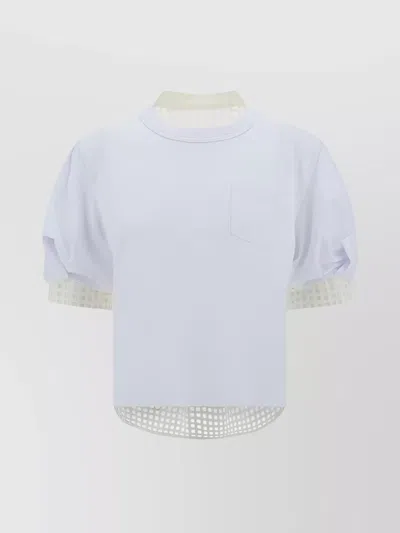 Sacai Pocket Cotton T-shirt Mesh Panel Top In White