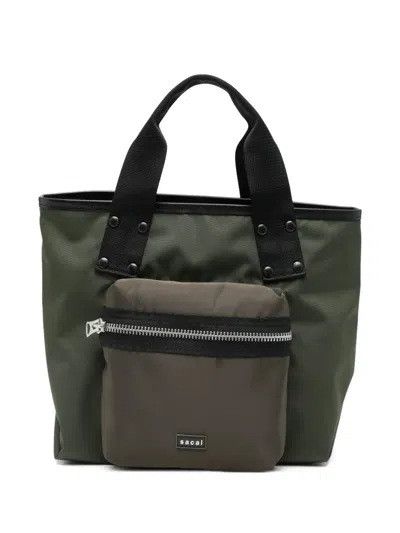 Sacai Pocket Handle Tote Bag In Green