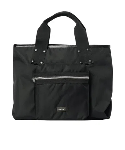 Sacai Pocket Medium Tote Bag In Black
