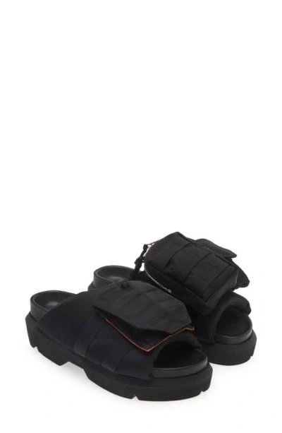 SACAI SACAI POCKET MISMATCHED SLIDE SANDALS