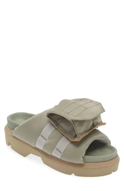Sacai Pocket Mismatched Slide Sandals In L/ Khaki