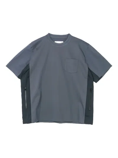Sacai Pocket Panelled Jersey T-shirt In Gray