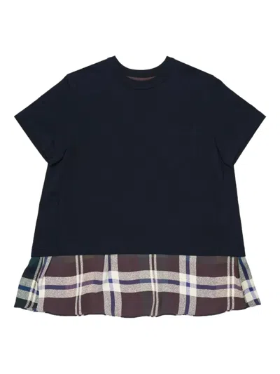 Sacai Pocket Plaid-detailed T-shirt In Black
