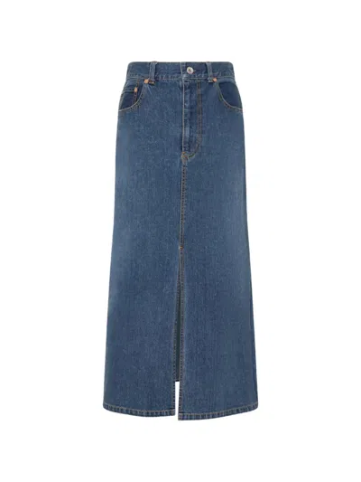 Sacai Pocket Pleated Skirt In Blue