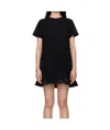 Sacai Ruffled Hem T-shirt Dress With Relaxed Silhouette In Black