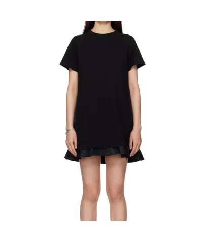 Sacai Pocket Ruffled Mini Day Dress In Black