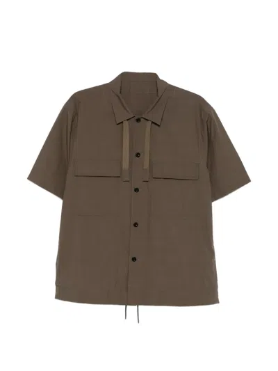 Sacai Mens Taupe Drawstring-hem Cotton Shirt In Brown