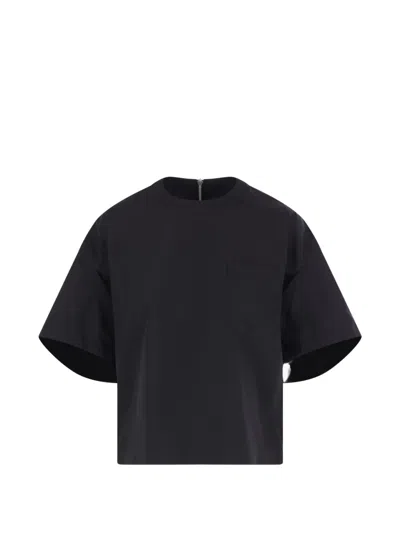 Sacai Puff Sleeve Poplin Top In Black