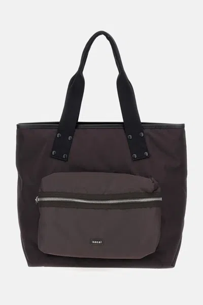 Sacai Pockete Tote Bag Large In Brown