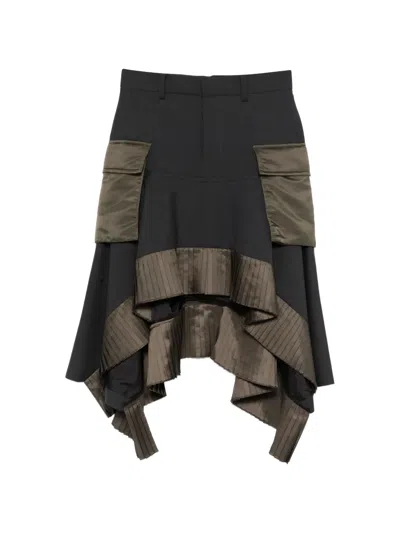 Sacai Pockets Pleated Short Skirt In Black